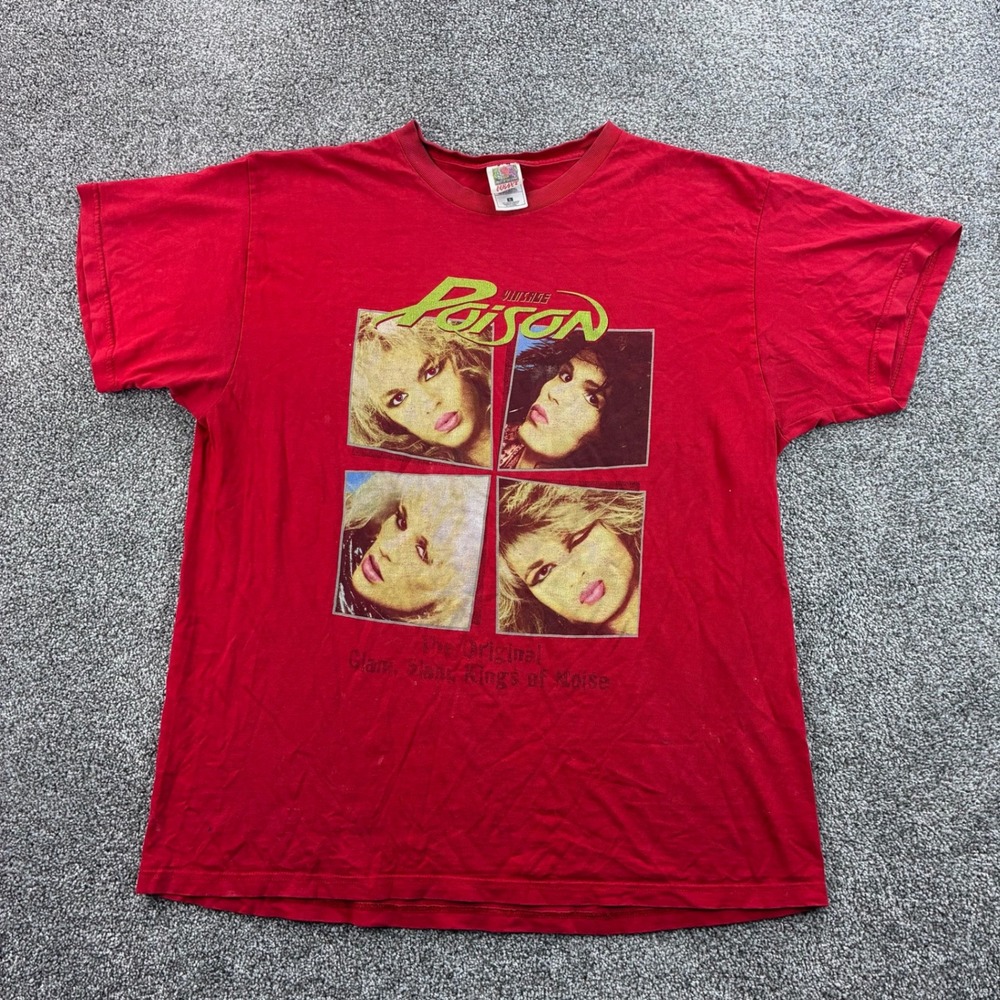 Vintage Poison Band Shirt Mens XL Red Cotton Hair Metal's Finest Band
